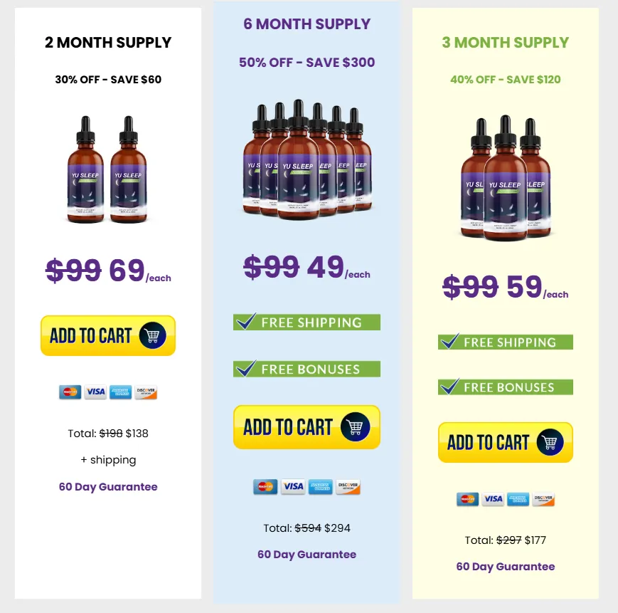 Yu Sleep Pricing Table